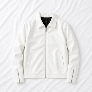 White Faux Leather Jacket for unisex | Slim Fit Faux Leather Biker Jacket | Dravix
