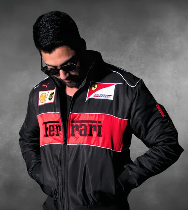 Black F1 Ferrari Racing Jacket – Premium Motorsport Streetwear | Dravix Clothing