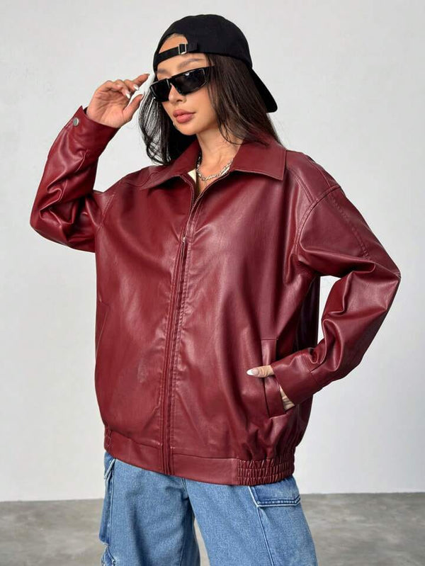 Maroon Faux Leather Jacket – Premium Burgundy Biker Edition | Dravix