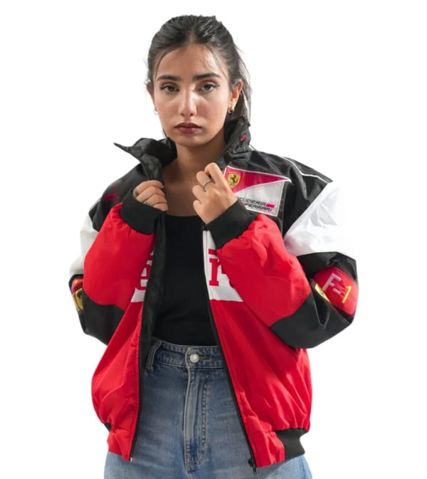 Ferrari Style Tri-Color Jacket – High-Speed Streetwear For Women | Dravix Clothing