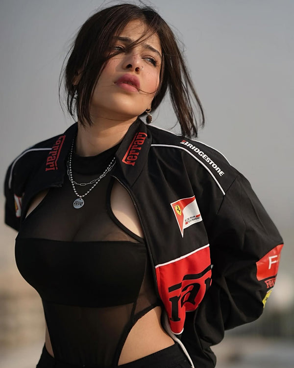 Black Ferrari-Inspired Racing Jacket – Dravix Clothing Performance Series