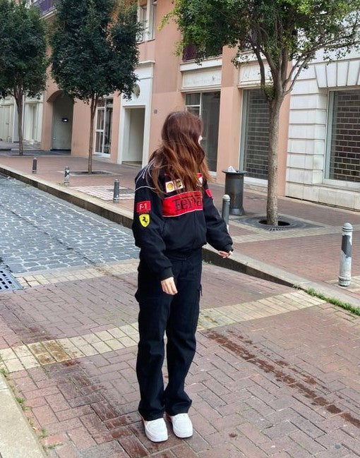 Unisex Black Ferrari Racing Jacket – Dravix Clothing Street Performance Edition
