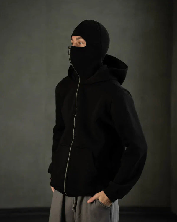 Black Balaclava Hoodie – Stealth Comfort Edition | Dravix Clothing
